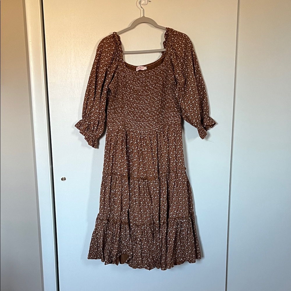 Ivy City Co Brown Floral Long Sleeve Dress
